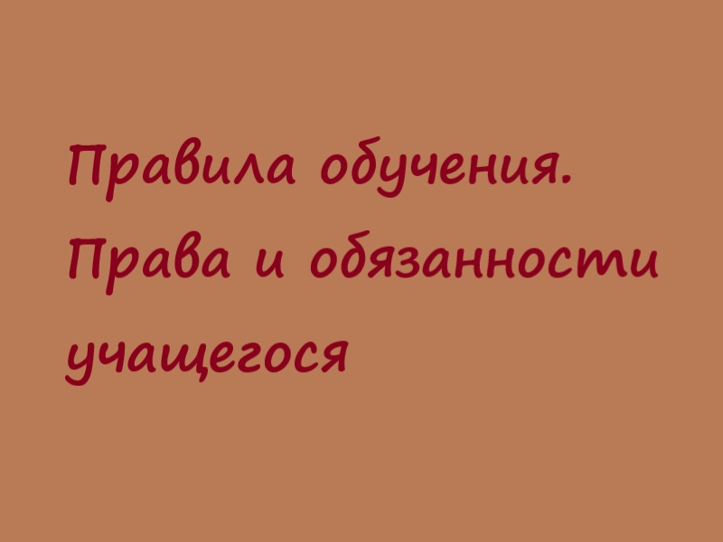 Правила обучения. Права и обязанности учащегося.